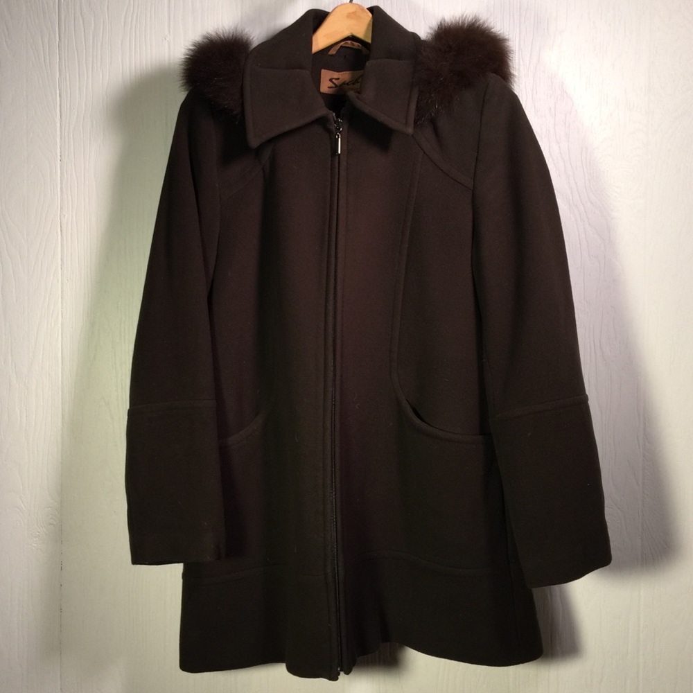 Sachi wool cashmere fox fur overcoat size small